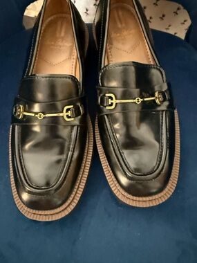 Sam Edelman Black Leather Loafers with Gold Bit